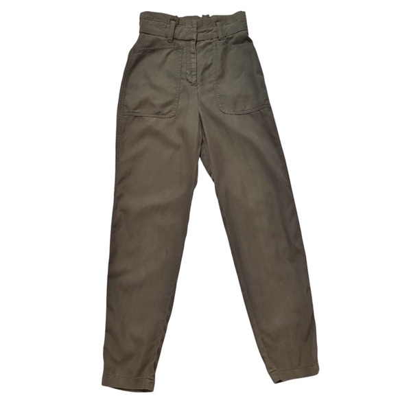 🔴 Express 00 Dark Green Business Casual Super High Rise Paperbag Ankle Pants - Picture 1 of 6